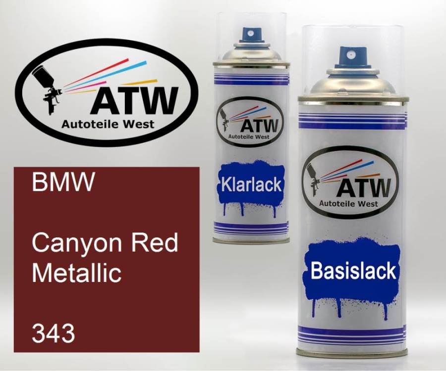 BMW, Canyon Red Metallic, 343: 400ml Sprühdose + 400ml Klarlack - Set, von ATW Autoteile West.